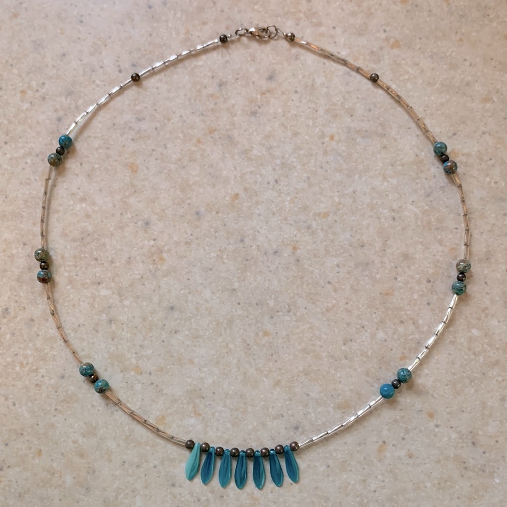 Silver Tone Turquoise Beaded Necklace